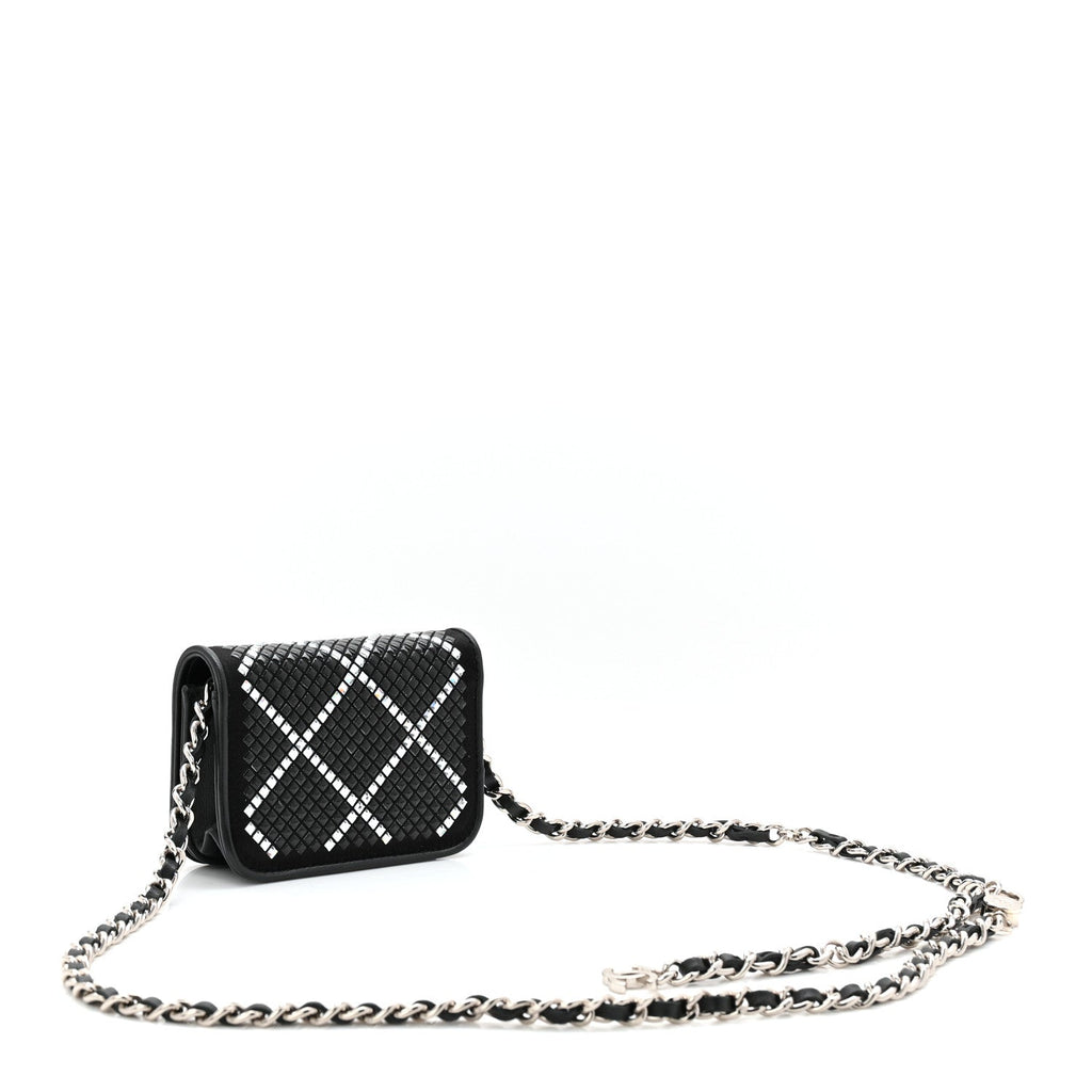 Chanel Lambskin Crystal Quilted Mini Chain Belt Bag Black
