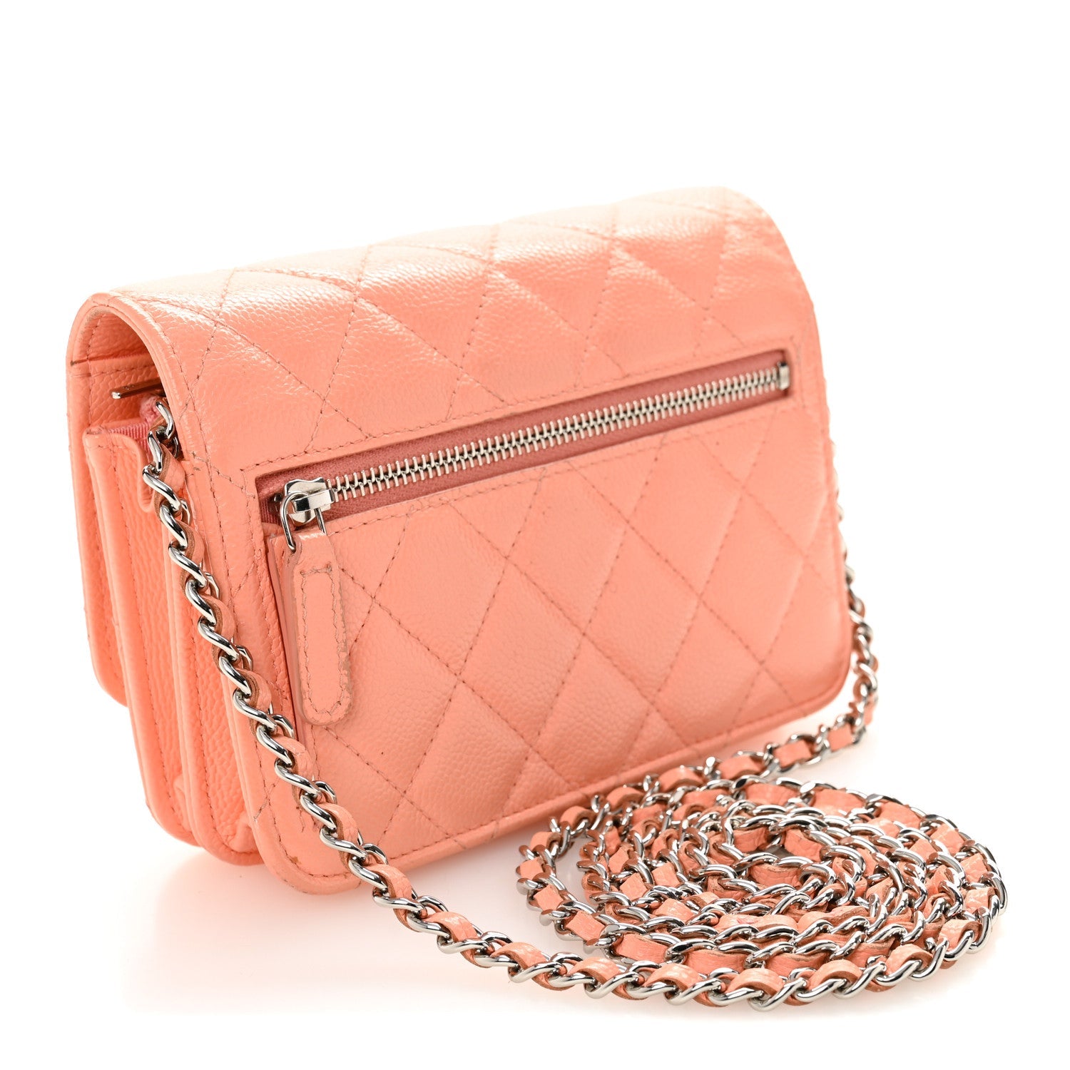 Chanel Caviar Quilted Mini Wallet On Chain WOC Coral