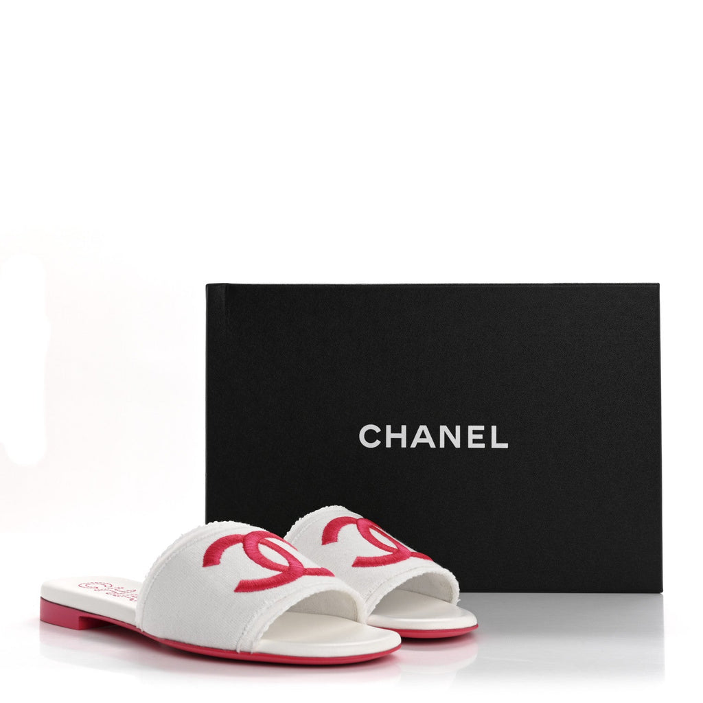 Jersey Knit CC Mules 37 White Fuchsia