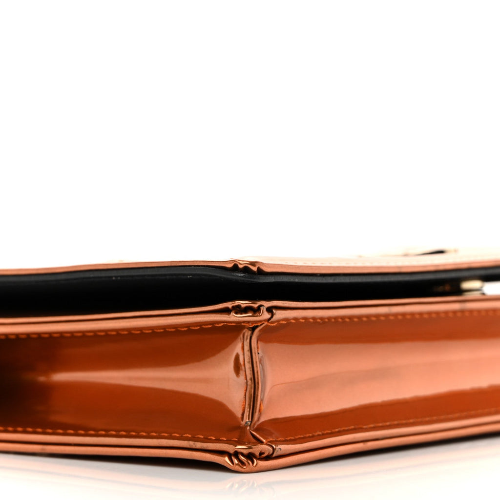 Christian Dior Metallic Patent Micro-Cannage Diorama Wallet on Chain Pouch Orange