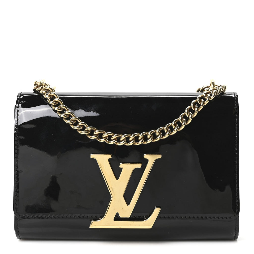 Louis Vuitton Patent Louise PM Chain Clutch Black