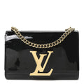 Louis Vuitton Patent Louise PM Chain Clutch Black