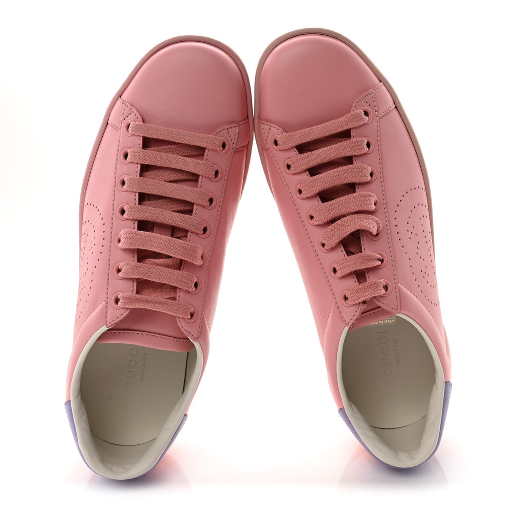 Gucci Miro Soft Calfskin Interlocking G Perforated Womens Ace Sneakers 36.5 Wild Rose Lapis