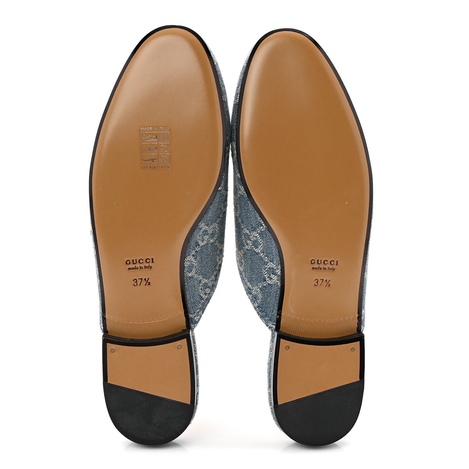 Gucci New Denim GG Malaga Kid Womens Princetown Slippers 37.5 Light Blue Royale