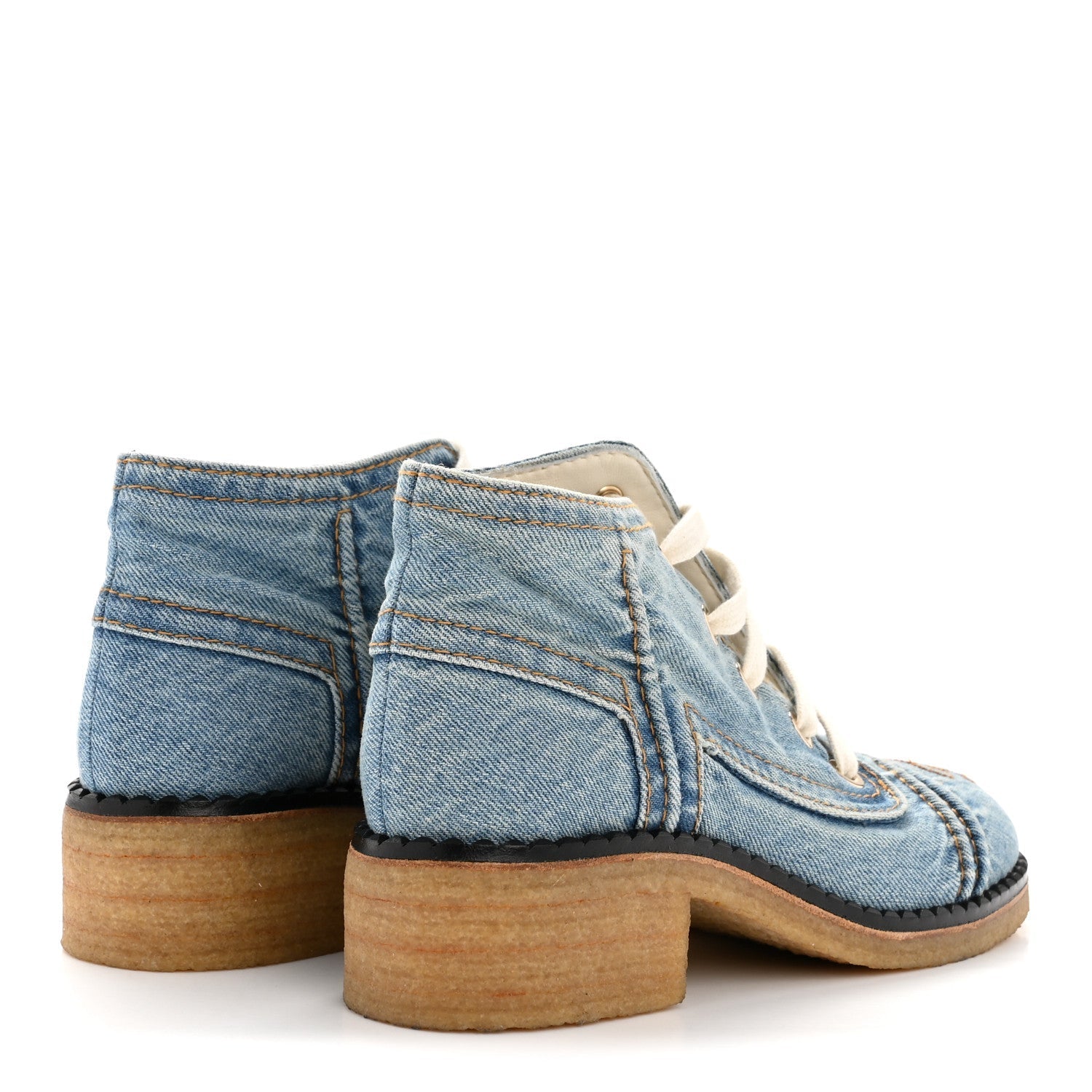 Denim Lace Up Boots 36 Light Blue