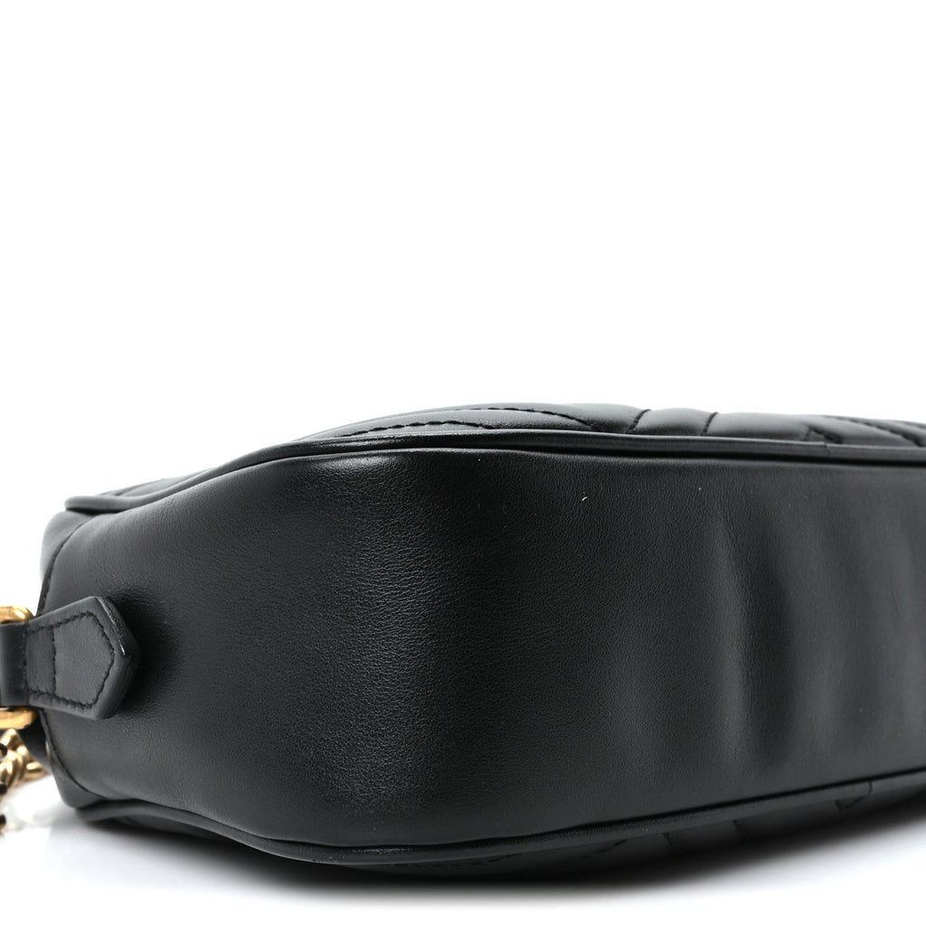 Gucci Calfskin Matelasse Small GG Marmont Chain Shoulder Bag Black
