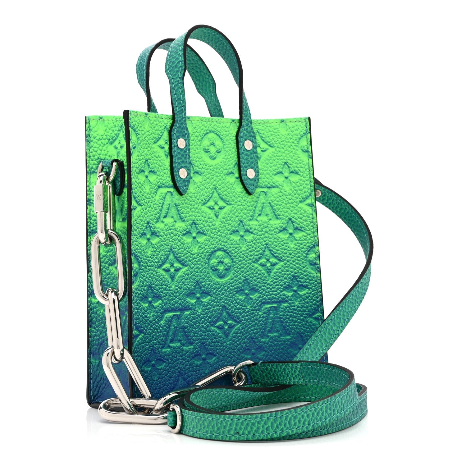 Louis Vuitton Taurillon Illusion Sac Plat XS Bleu Vert