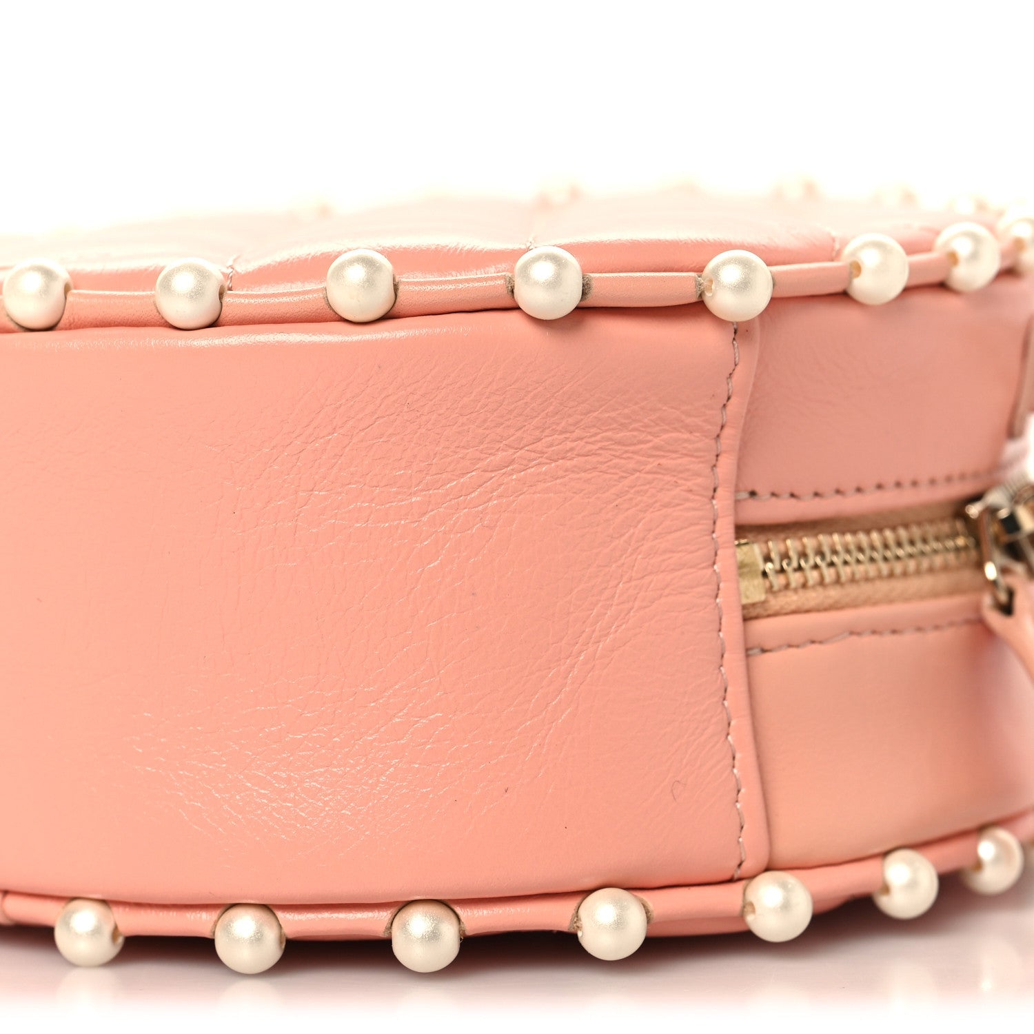 Chanel Calfskin Quilted Pearl Round Clutch With Chain Pink