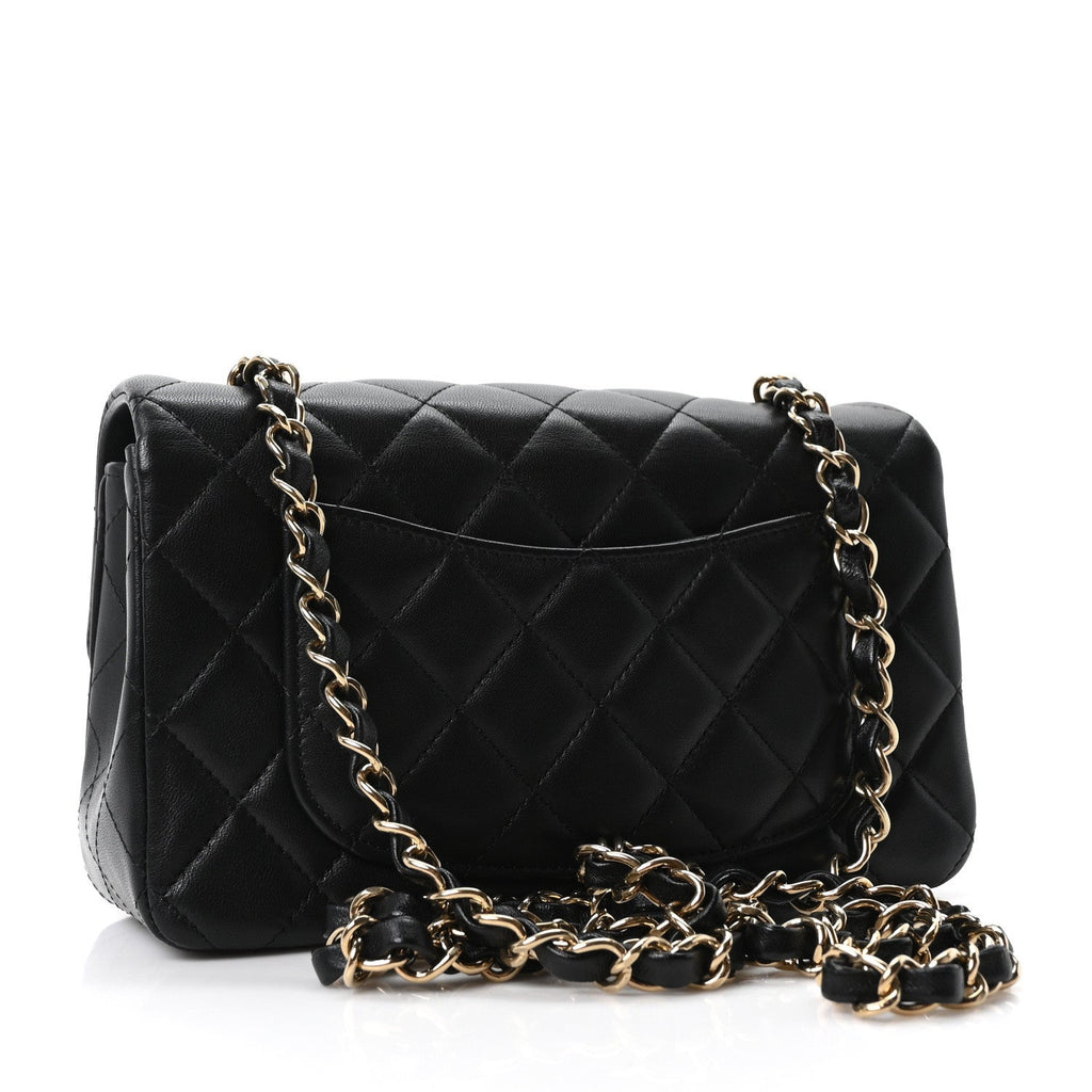 Chanel Lambskin Quilted Mini Rectangular Flap Black