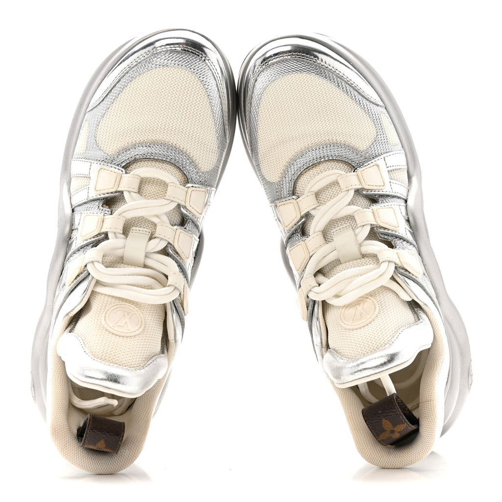 Louis Vuitton Metallic Calfskin Technical Nylon LV Archlight Sneakers 37 White Silver