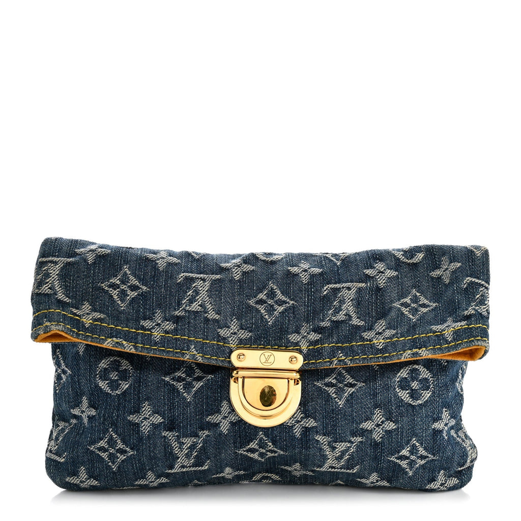 Louis Vuitton Monogram Denim Pochette Plat Clutch Blue