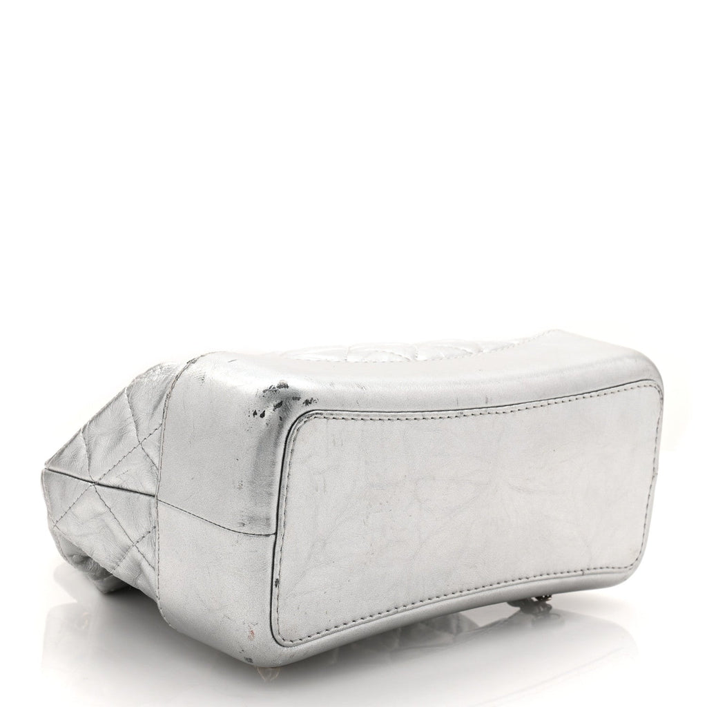 Chanel Metallic Crumpled Calfskin Quilted Small Gabrielle Backpack Silver