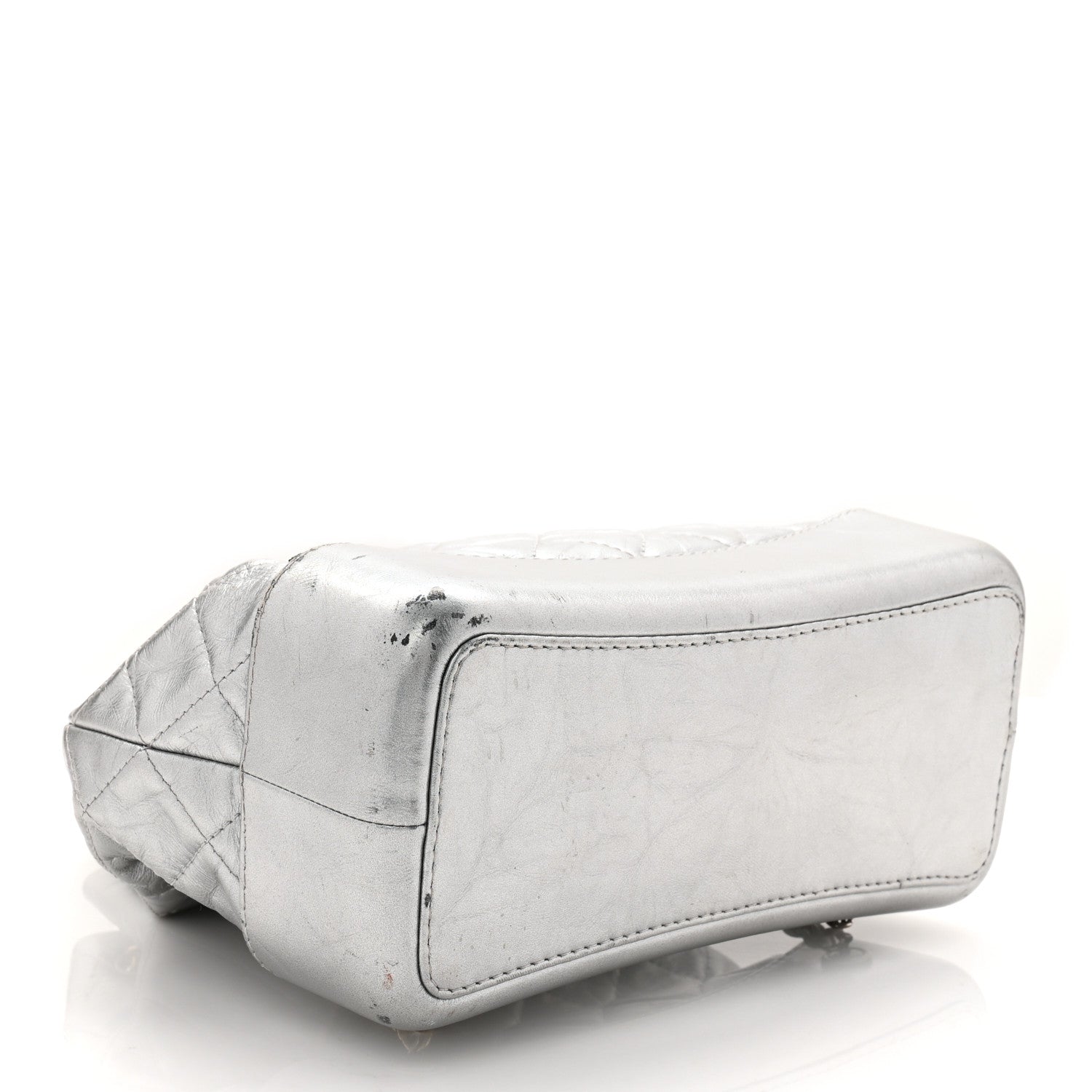 Chanel Metallic Crumpled Calfskin Quilted Small Gabrielle Backpack Silver