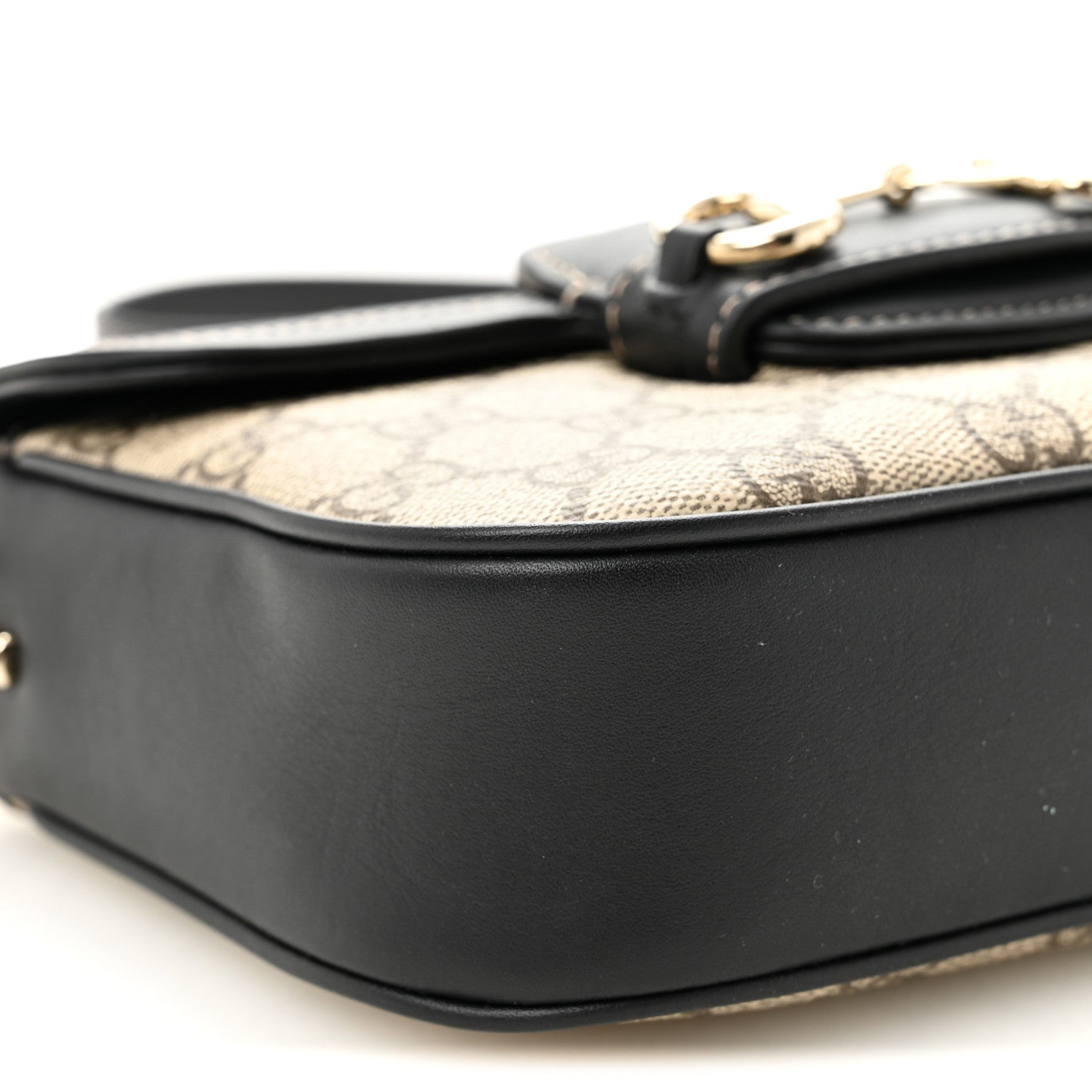 Gucci GG Supreme Monogram Horsebit 1955 Soft Small Shoulder Bag Beige Black