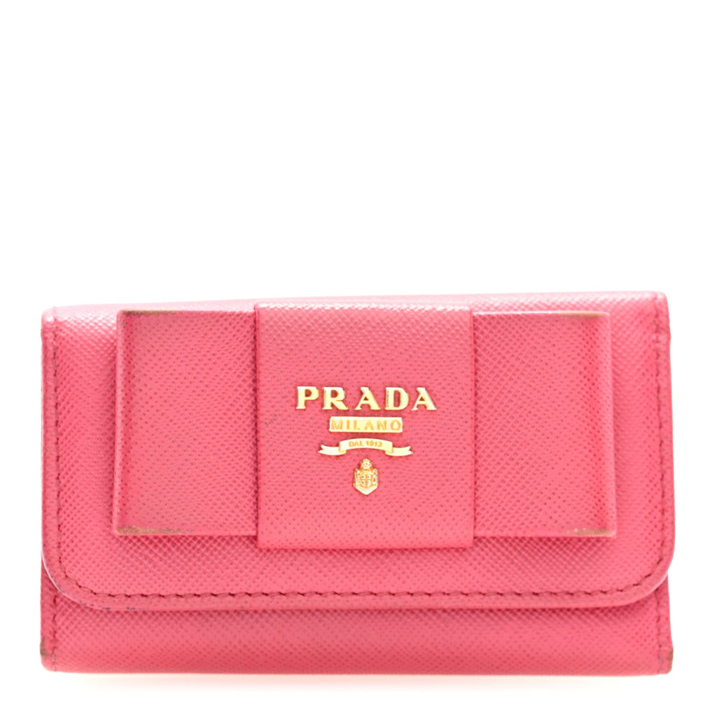 Prada Saffiano Fiocco Bow Metal 6 Key Holder Peonia