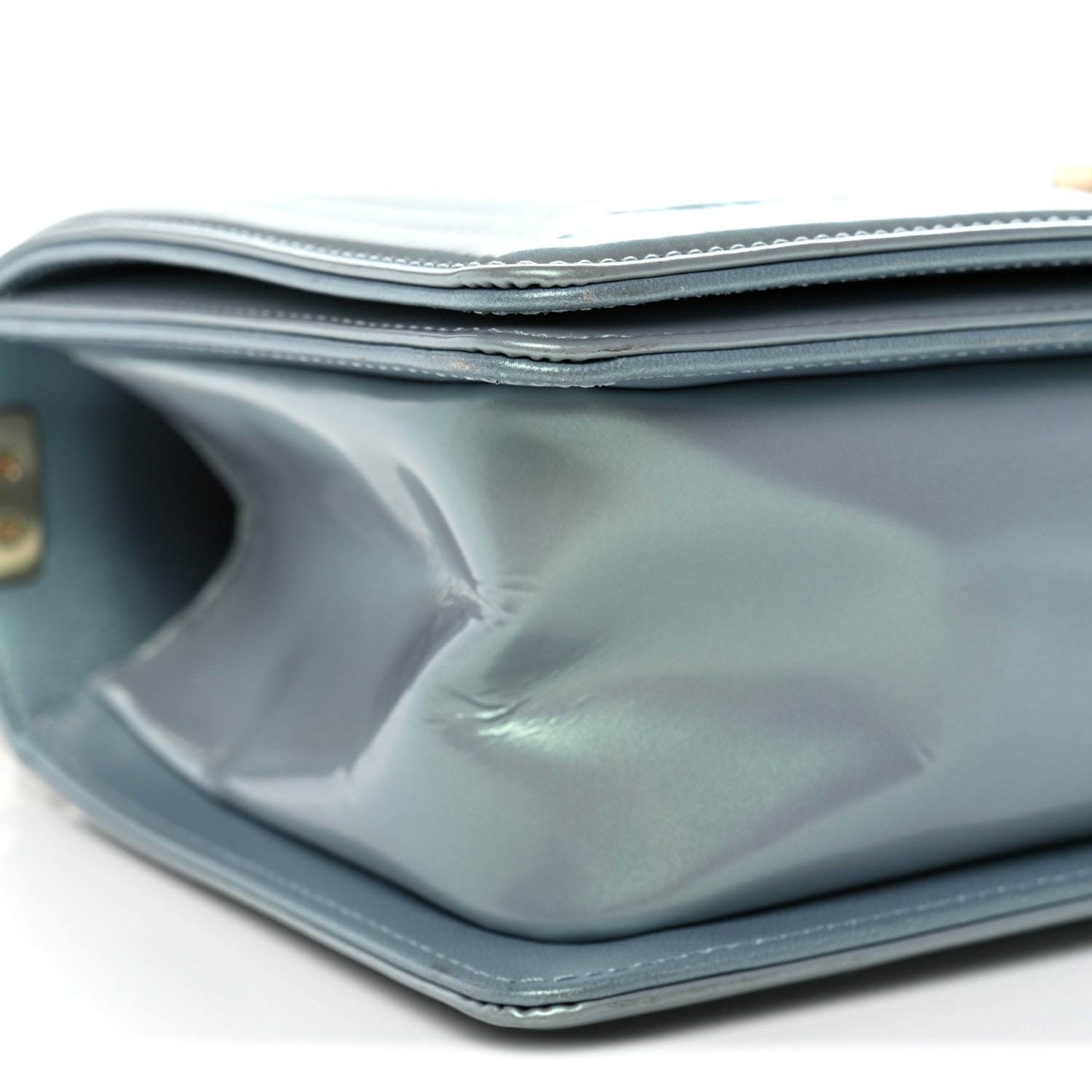 Chanel Iridescent Patent Calfskin Quilted Medium Boy Flap Light Blue