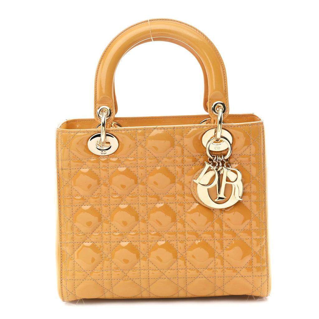 Christian Dior Patent Cannage Medium Lady Dior Dark Beige