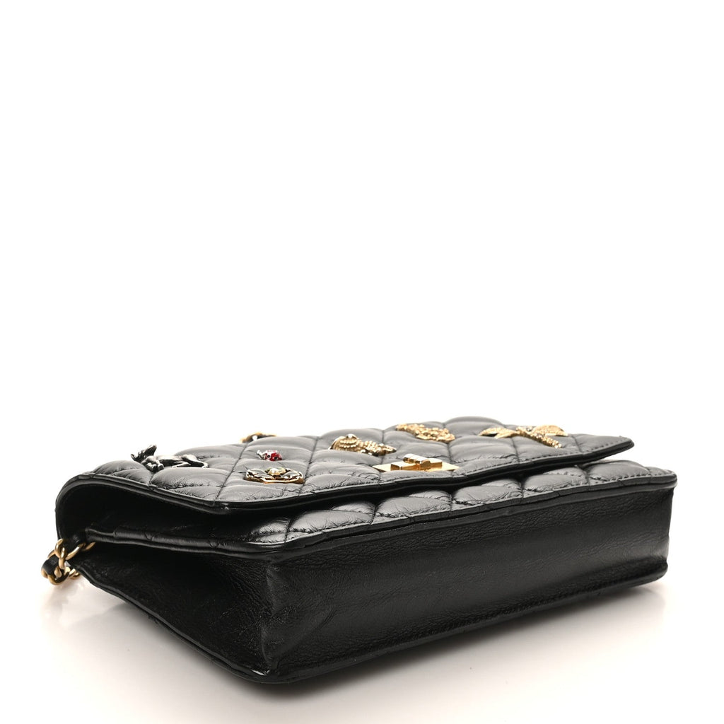 Chanel Aged Calfskin Lucky Charms 2.55 Reissue Wallet on Chain WOC Black