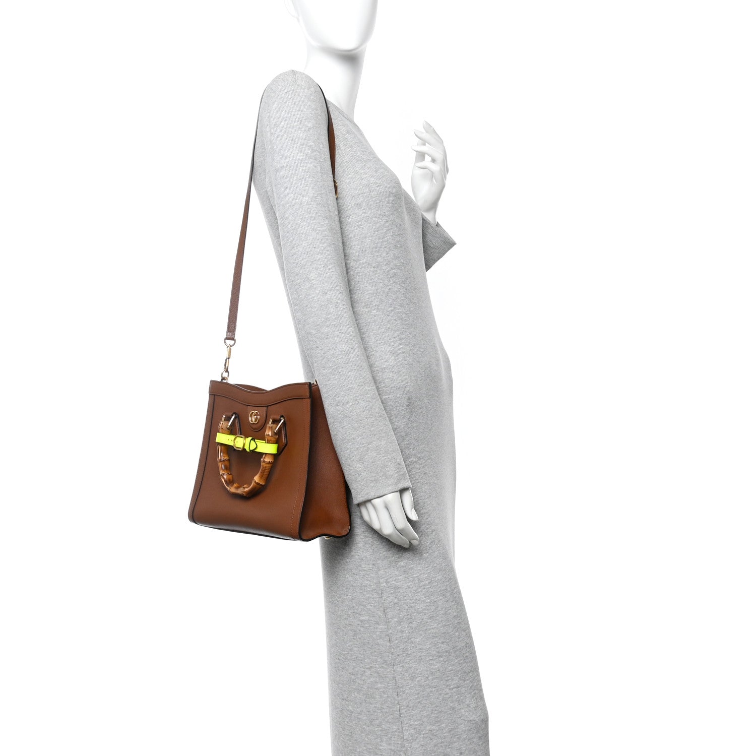 Gucci Wonka Grain Calfskin Small Diana Tote Bag Cuir Yellow Fluo