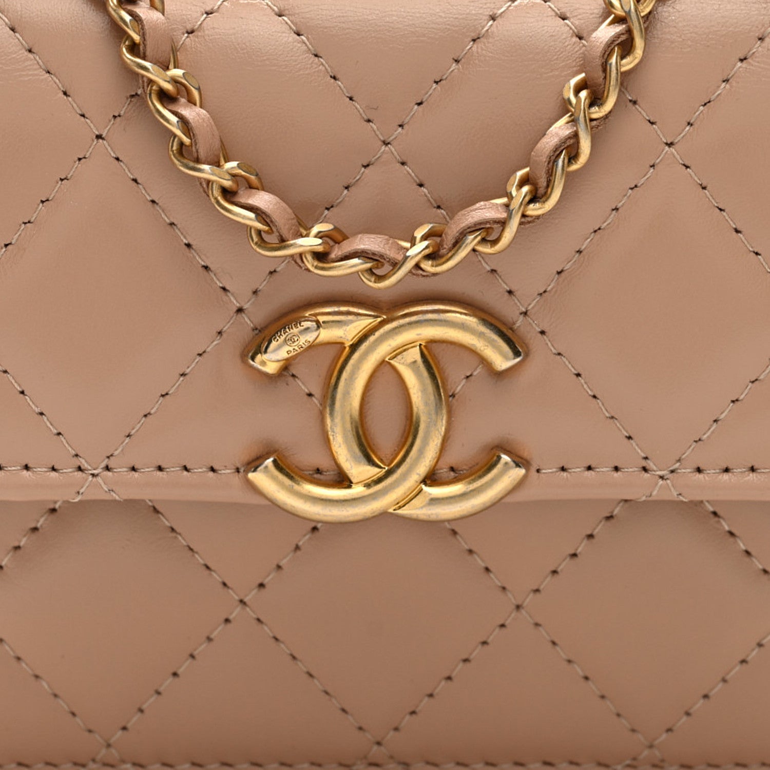 Chanel Calfskin Quilted Perfect Fit Coin Purse With Chain Beige