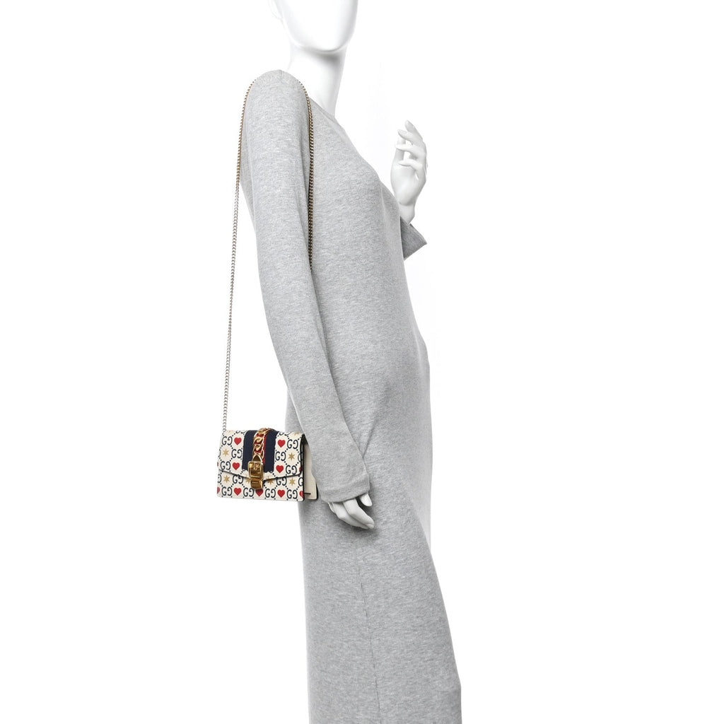 Gucci Textured Calfskin Valentine's Day Super Mini Sylvie Chain Shoulder Bag Ivory