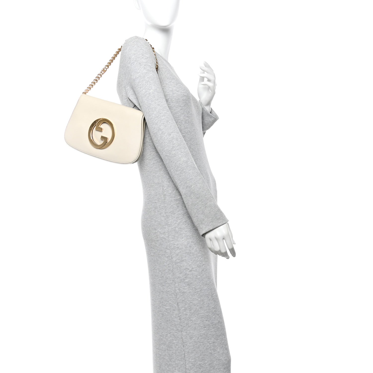 Gucci Roxy Calfskin Blondie Chain Shoulder Flap Bag Mystic White