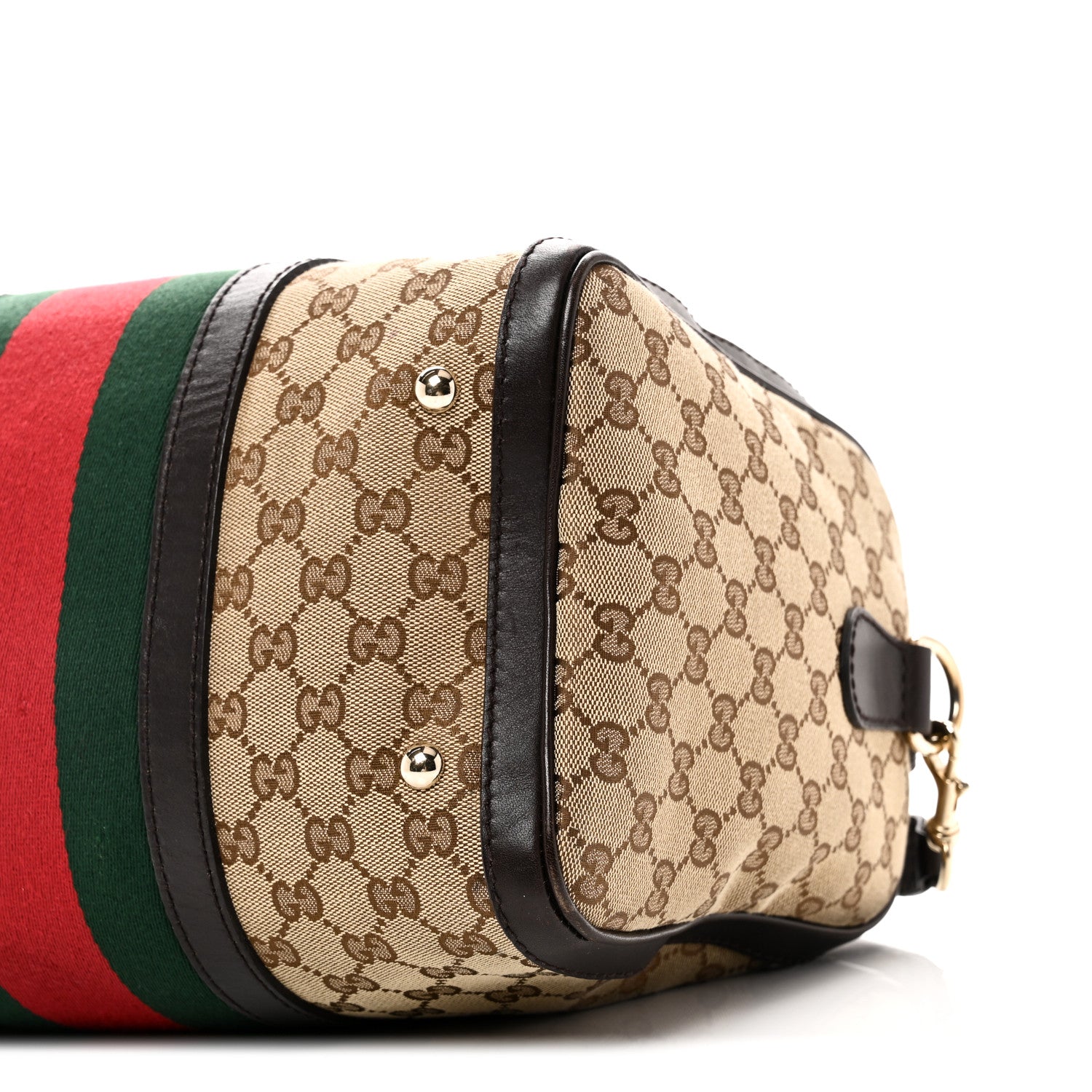 Gucci Monogram Selleria Calfskin Vintage Web Medium Boston Beige Ebony Cocoa