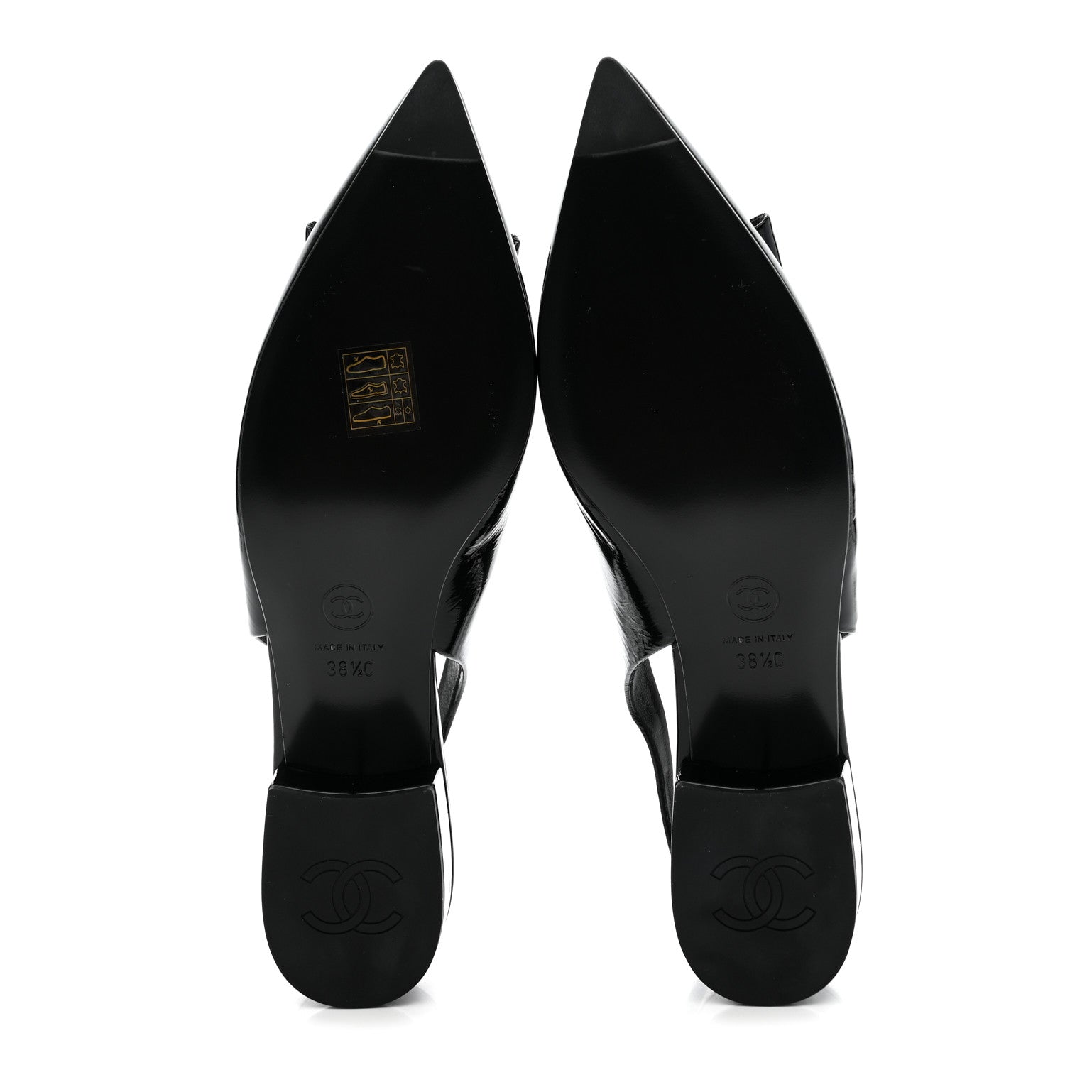 Crumpled Patent Calfskin CC Bow Slingback Pumps 38.5 Black