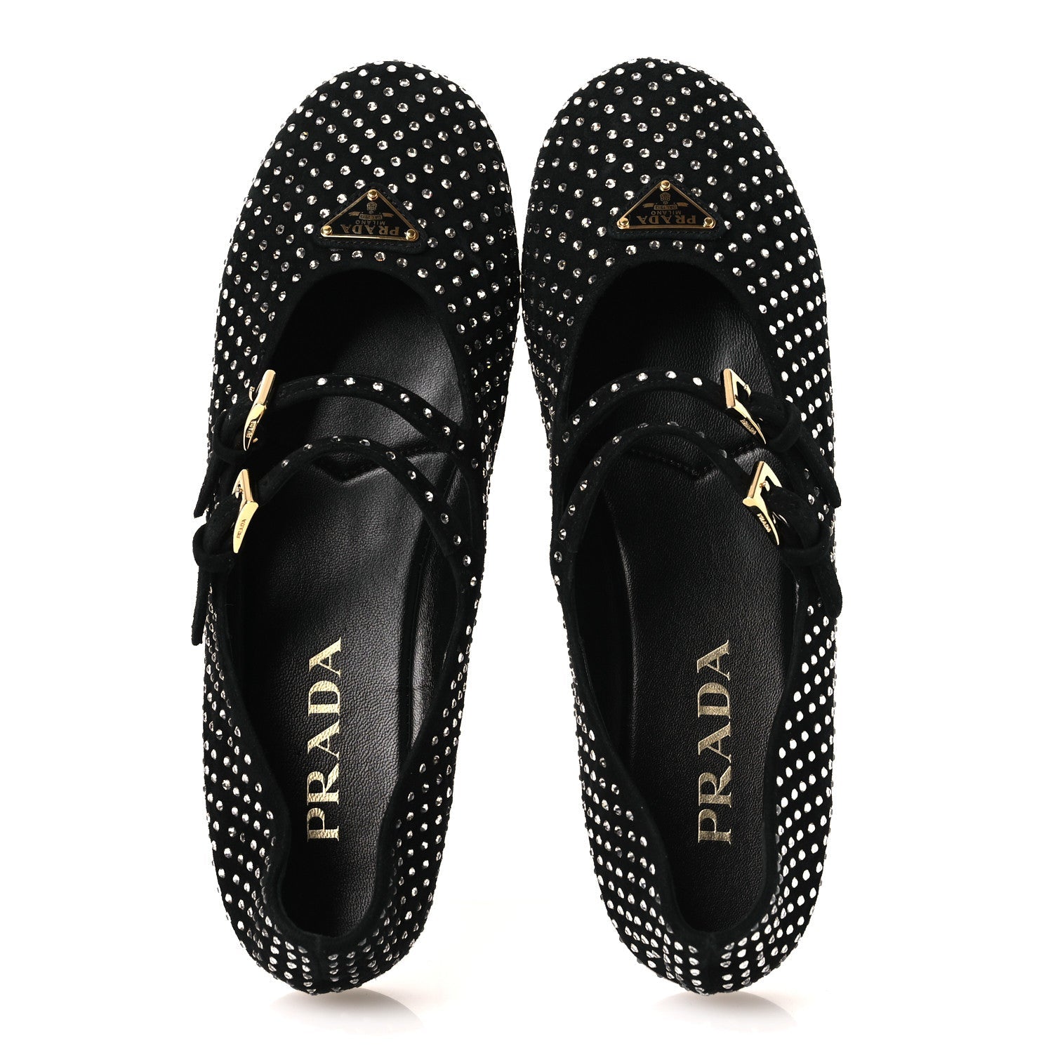 Prada Suede Crystal Studded Ballerina Flats 37 Black