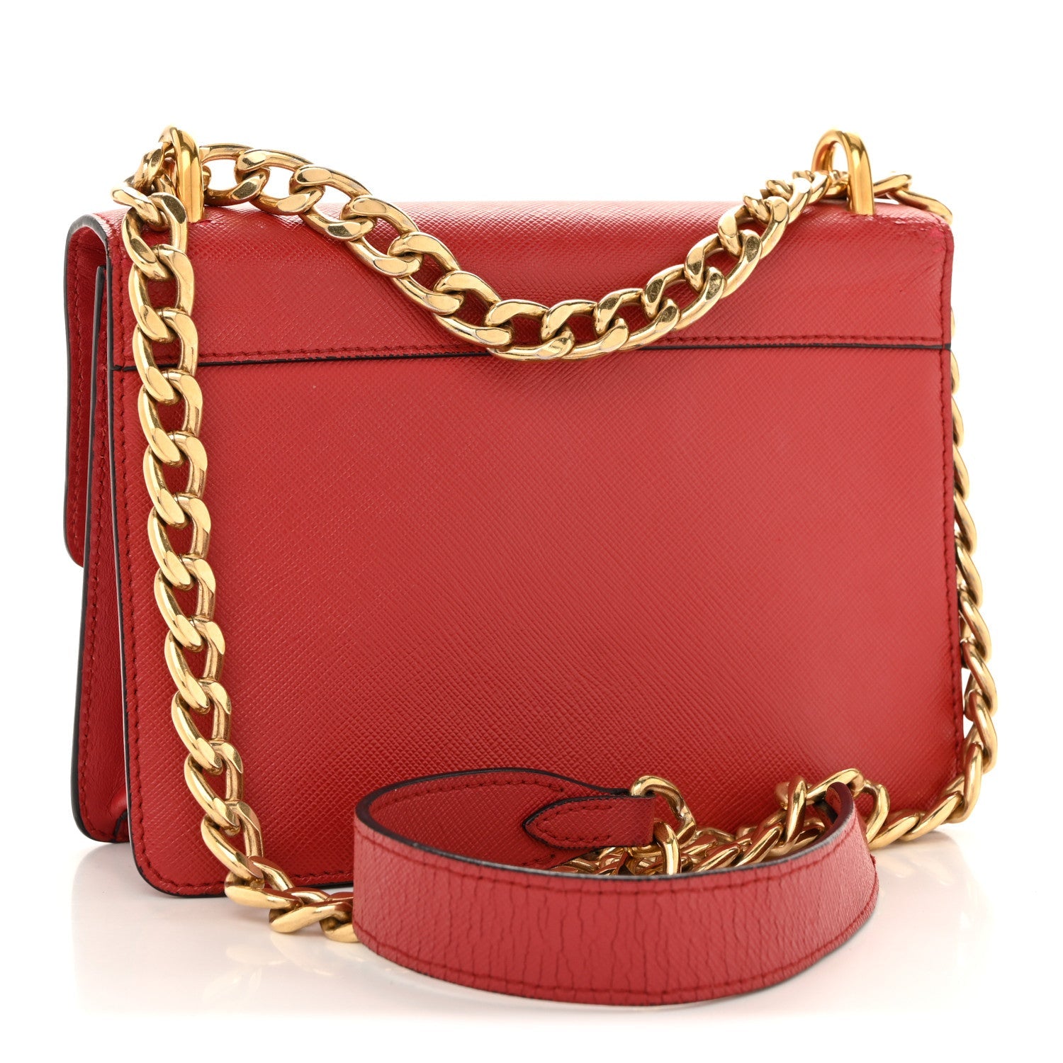 Prada Saffiano Turn Lock Chain Shoulder Bag Fuoco