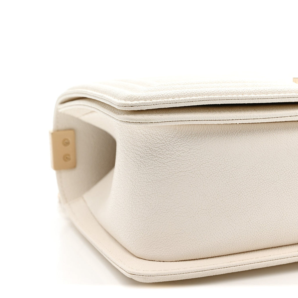 Chanel Caviar Chevron Quilted Medium Boy Flap White