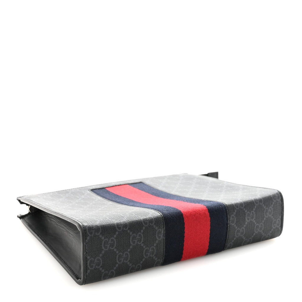 Gucci GG Supreme Monogram Selleria Calfskin Web New Web Cosmetic Case Black