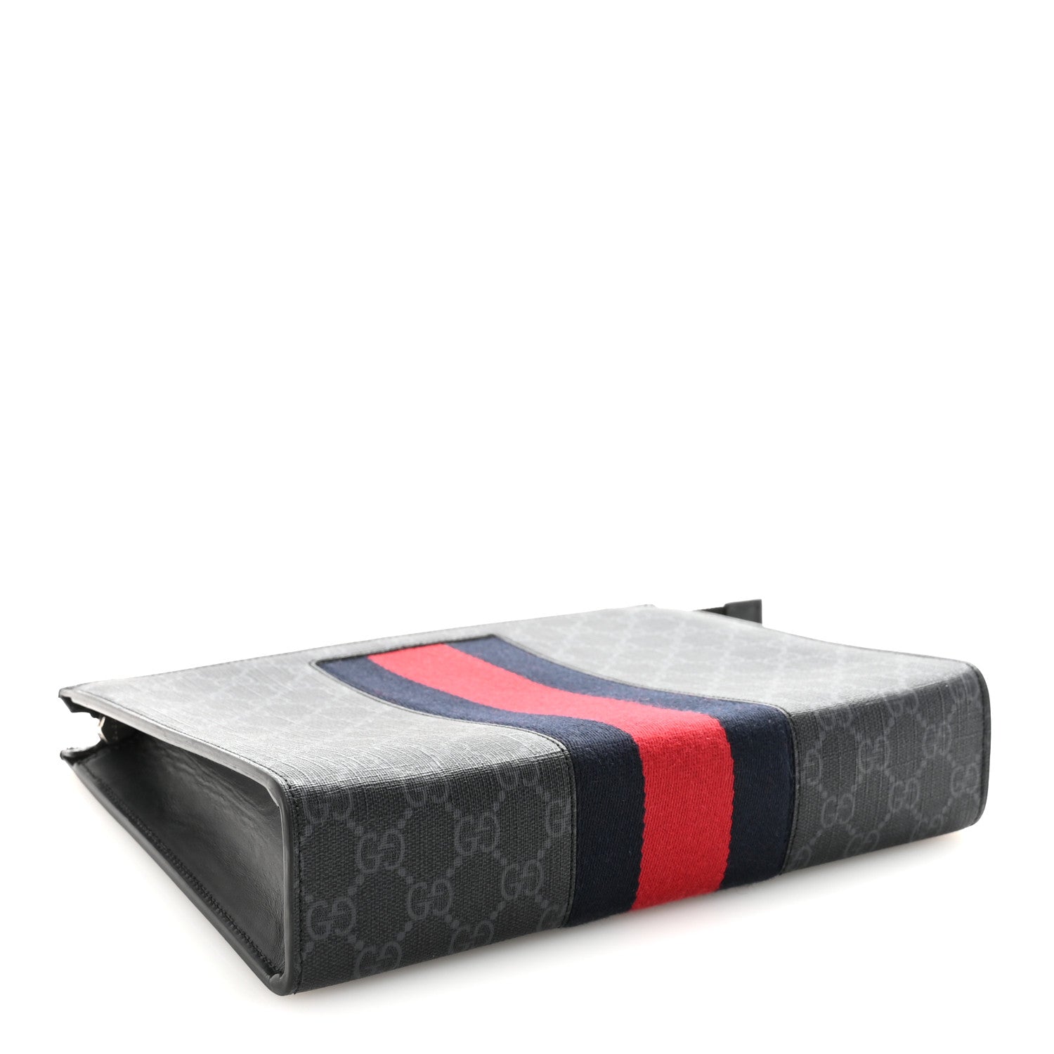 Gucci GG Supreme Monogram Selleria Calfskin Web New Web Cosmetic Case Black