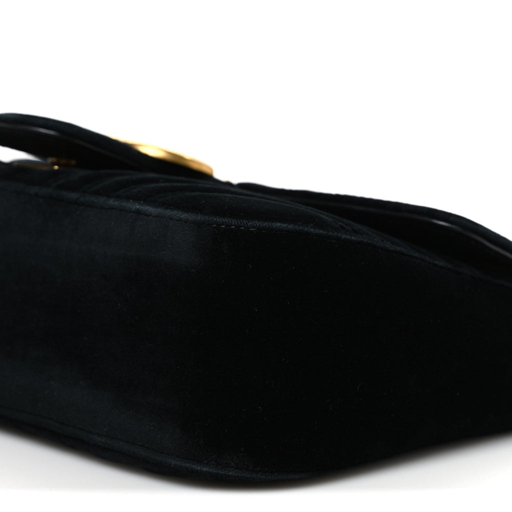 Gucci Velvet Matelasse Small GG Marmont Shoulder Bag Black