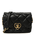 Chanel Lambskin Resin Quilted Mini Heart Square Flap Black