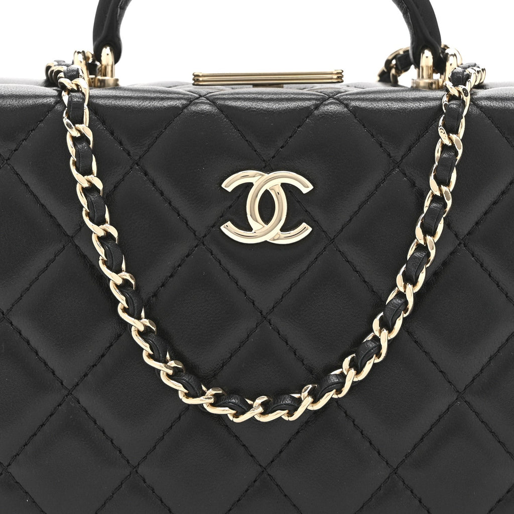 Chanel Lambskin Quilted Small CC Top Handle Box Bag Black
