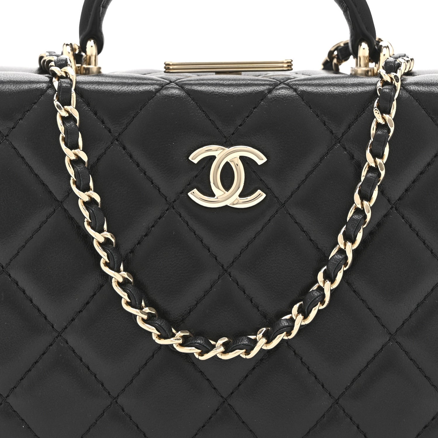 Chanel Lambskin Quilted Small CC Top Handle Box Bag Black