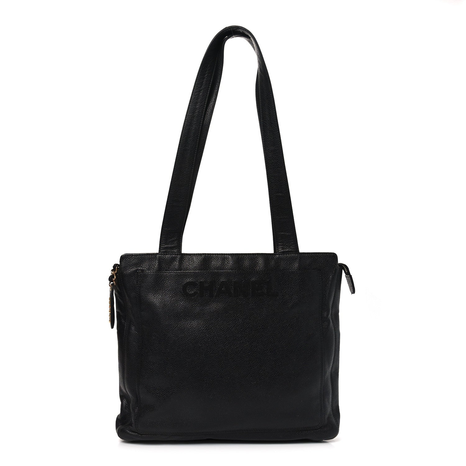Chanel Caviar Embroidered Logo Shoulder Bag Black