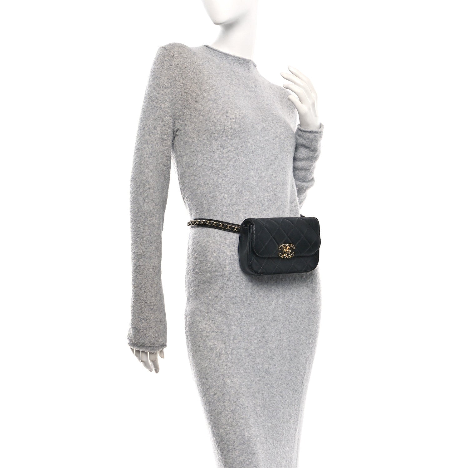 Chanel Lambskin Quilted Chain Infinity Waist Belt Bag Black