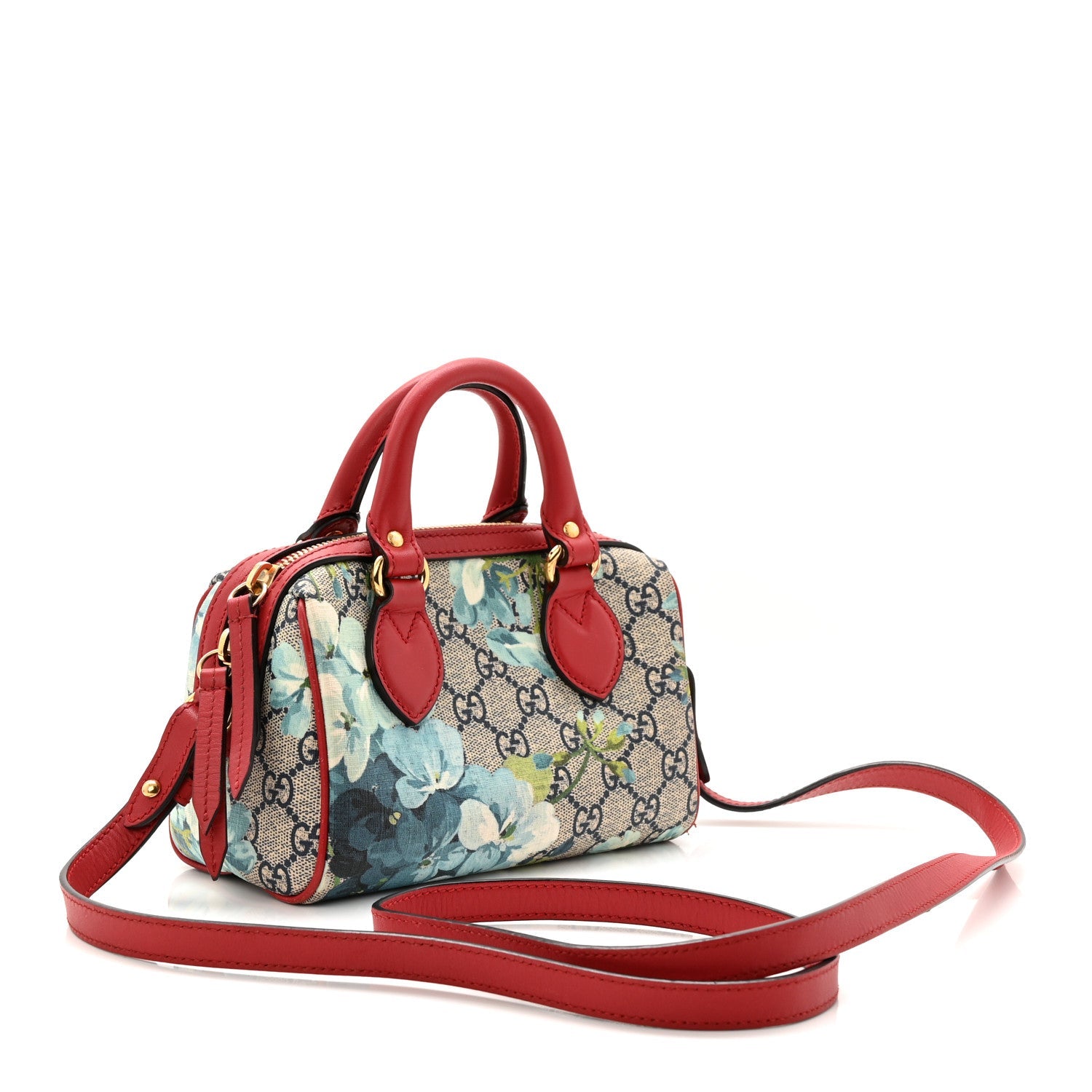 Gucci GG Supreme Monogram Blooms Mini Boston Navy Blue Hibiscus