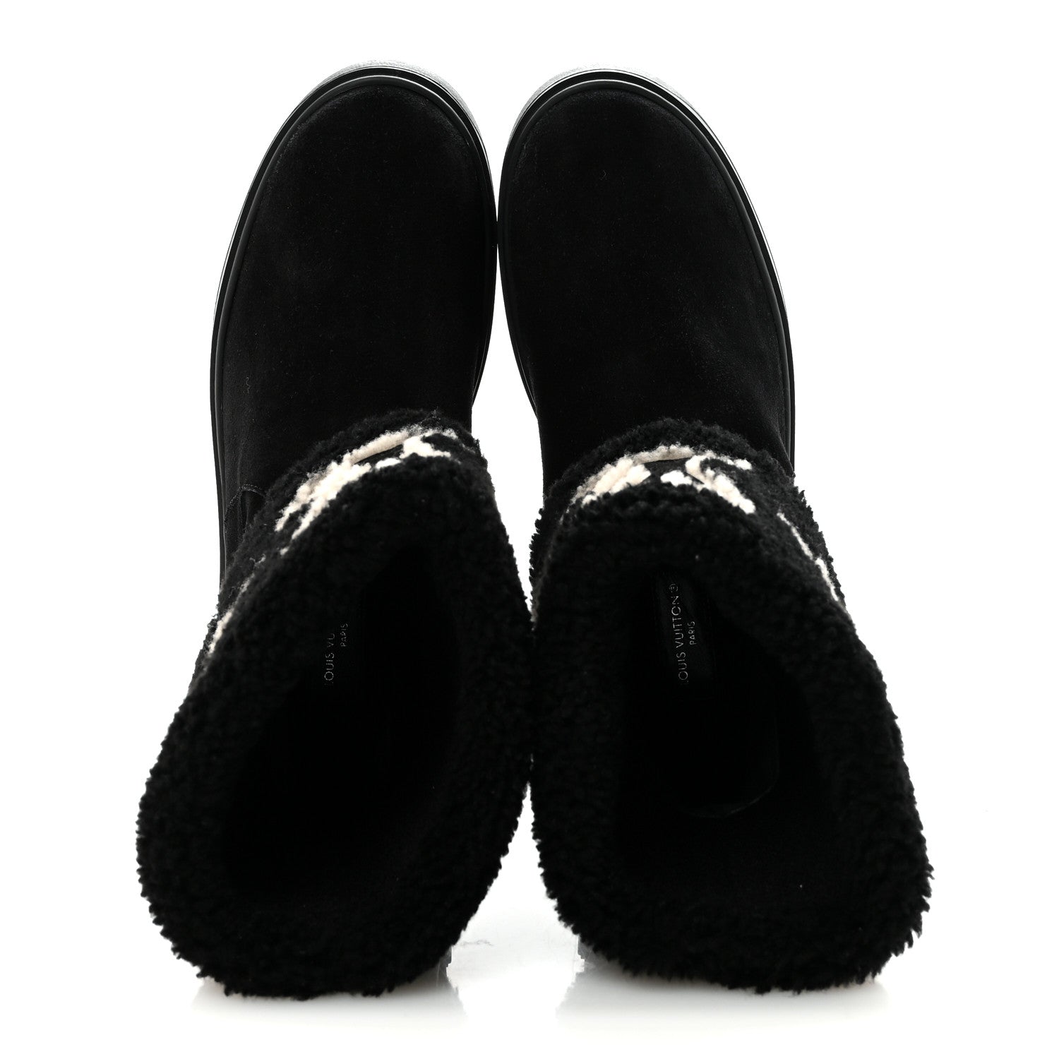 Louis Vuitton Suede Calfskin Shearling Snowdrop Flat Ankle Boot 37.5 Black
