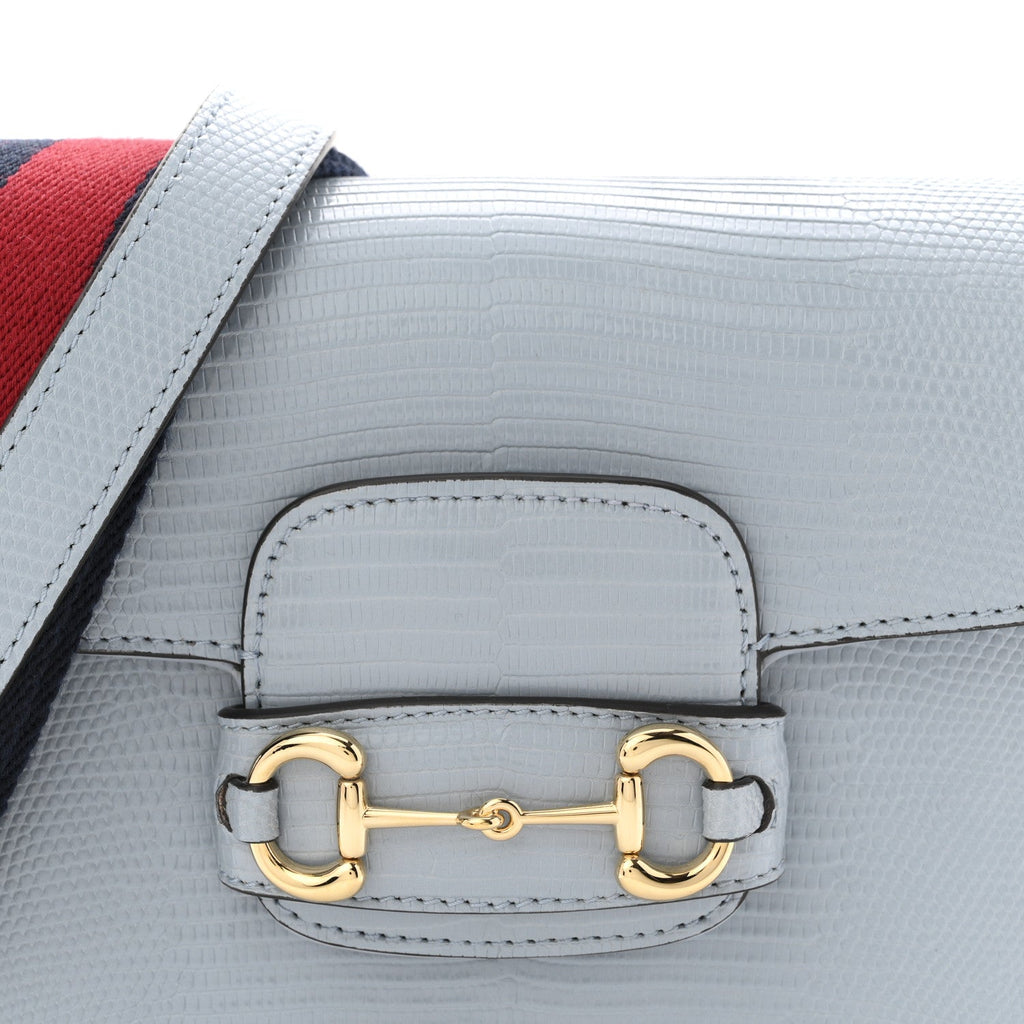 Gucci Lizard Web Mini Horsebit 1955 Shoulder Bag Light Blue