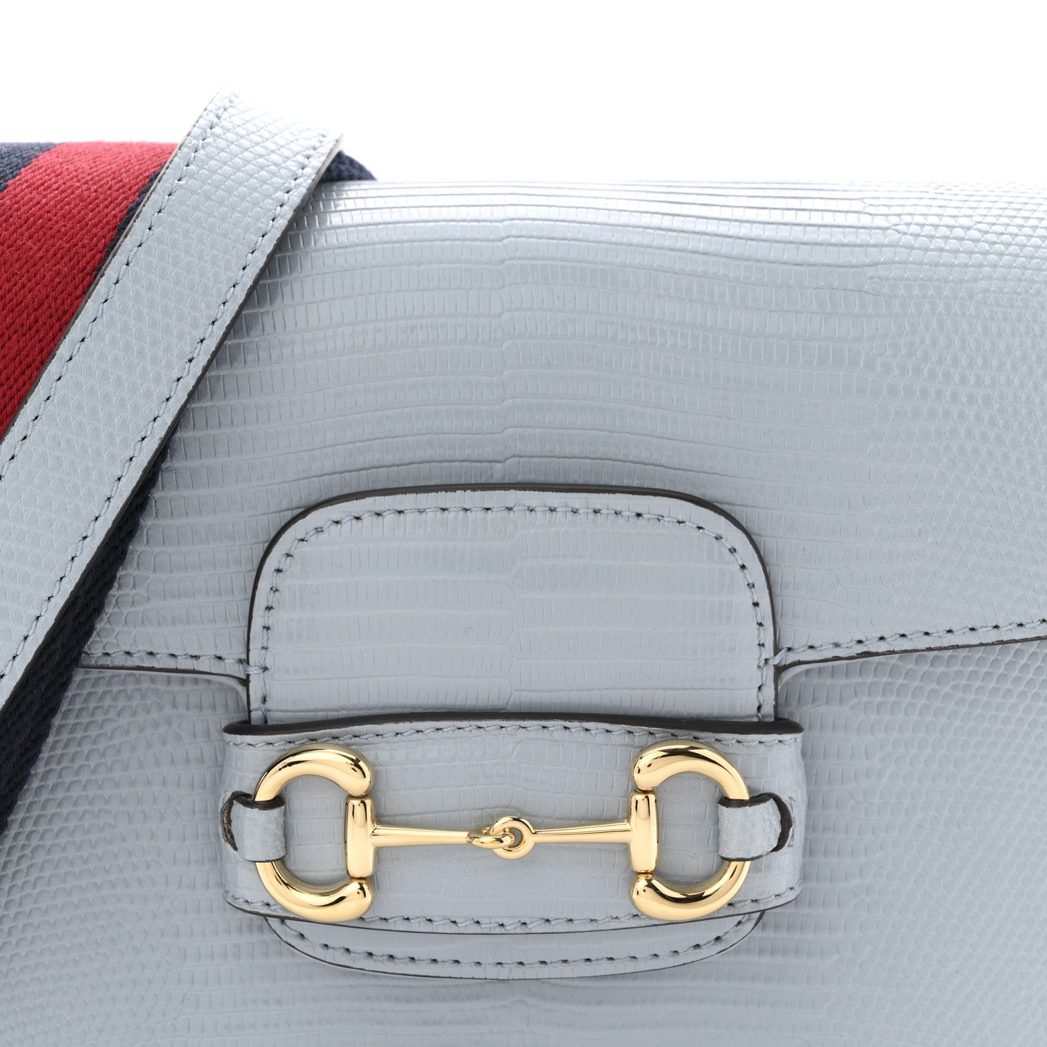 Gucci Lizard Web Mini Horsebit 1955 Shoulder Bag Light Blue