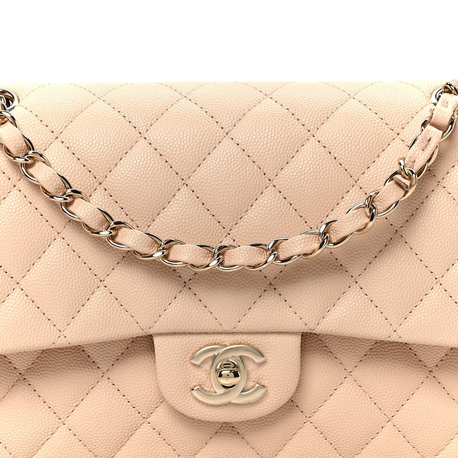 Chanel Caviar Quilted Medium Double Flap Light Beige
