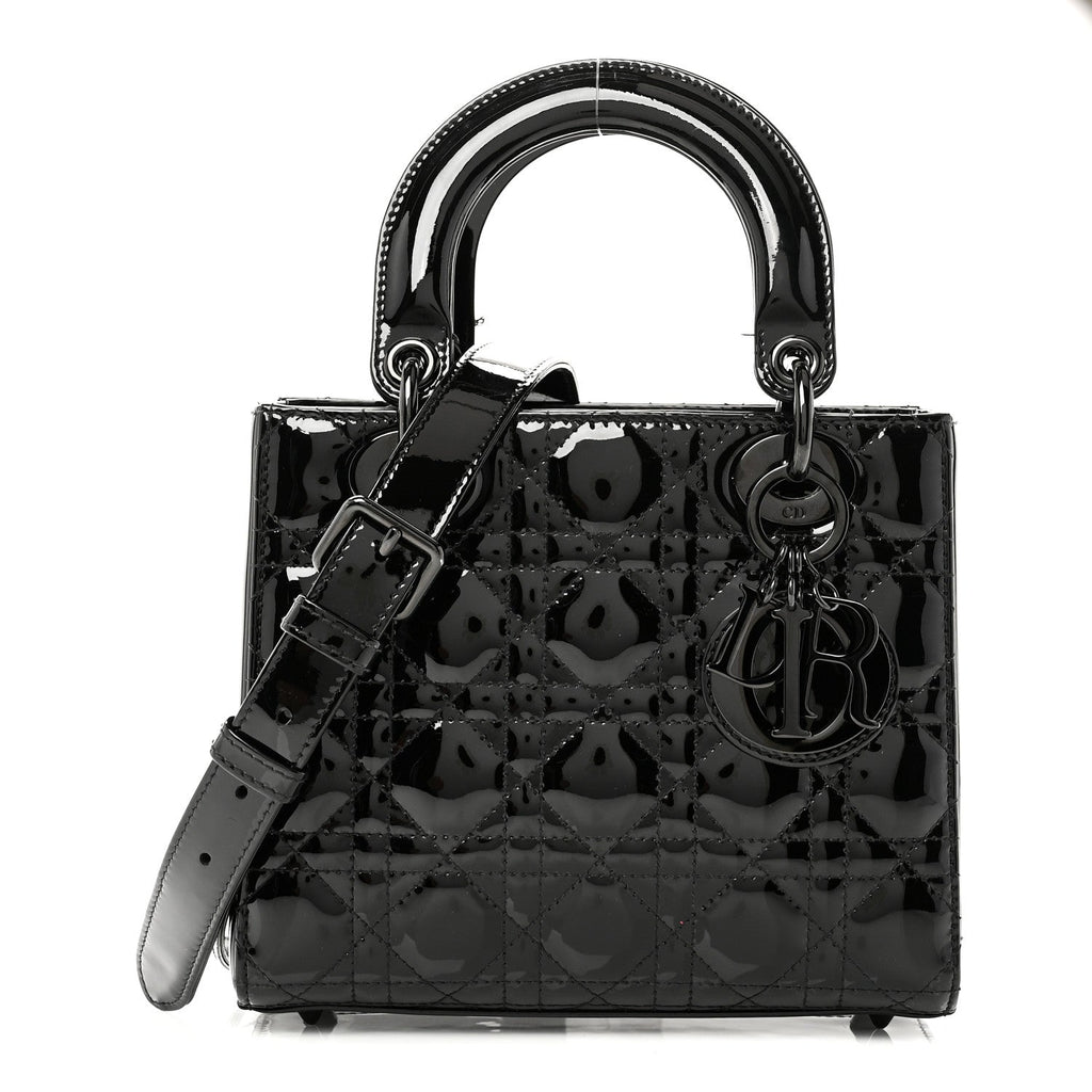 Christian Dior Ultraglossy Patent Cannage Small Lady Dior Black