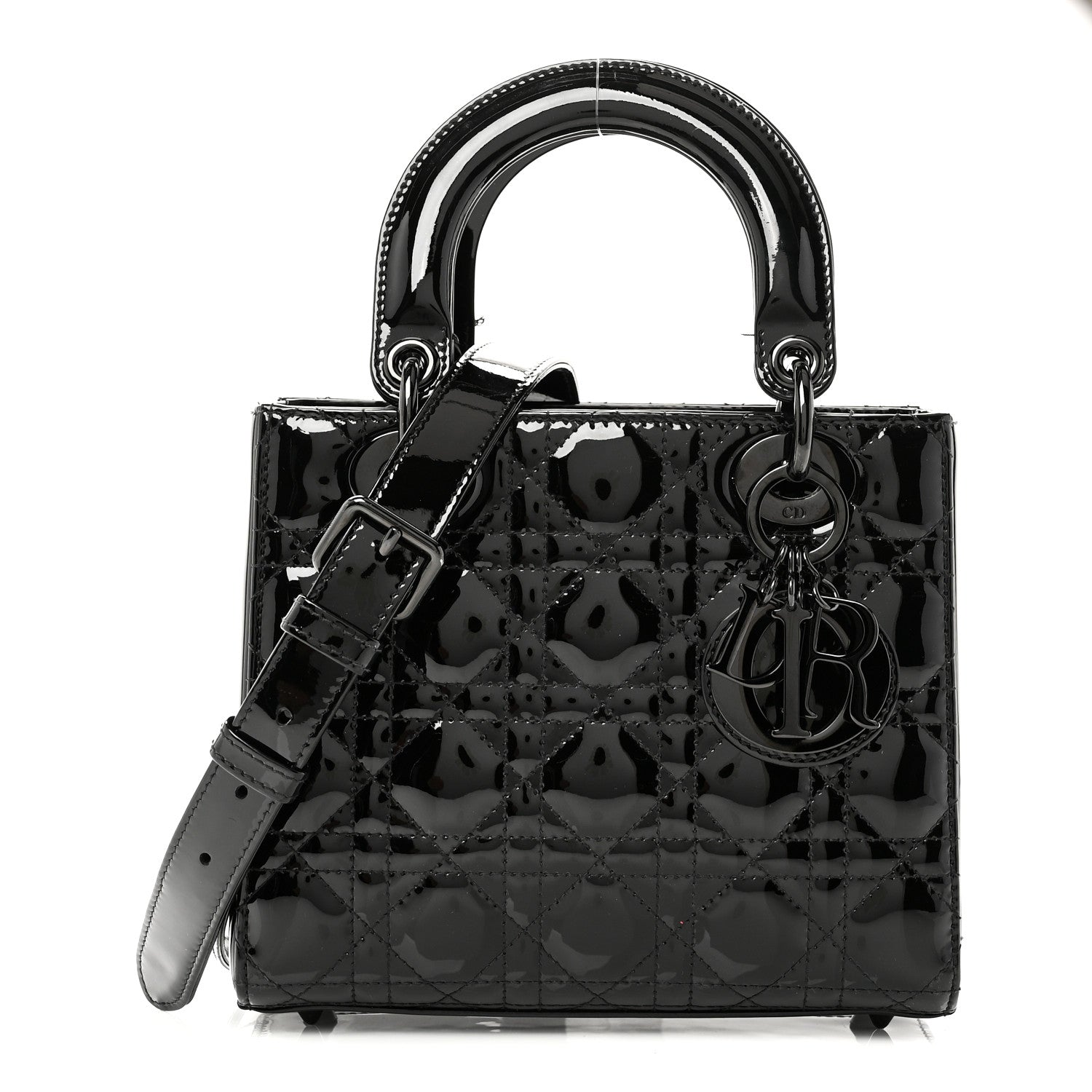 Christian Dior Ultraglossy Patent Cannage Small Lady Dior Black