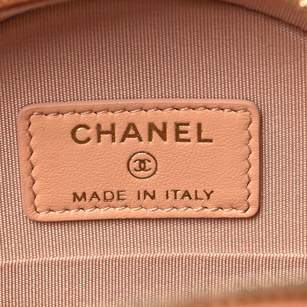 Chanel Calfskin Quilted Pearl Round Clutch With Chain Pink