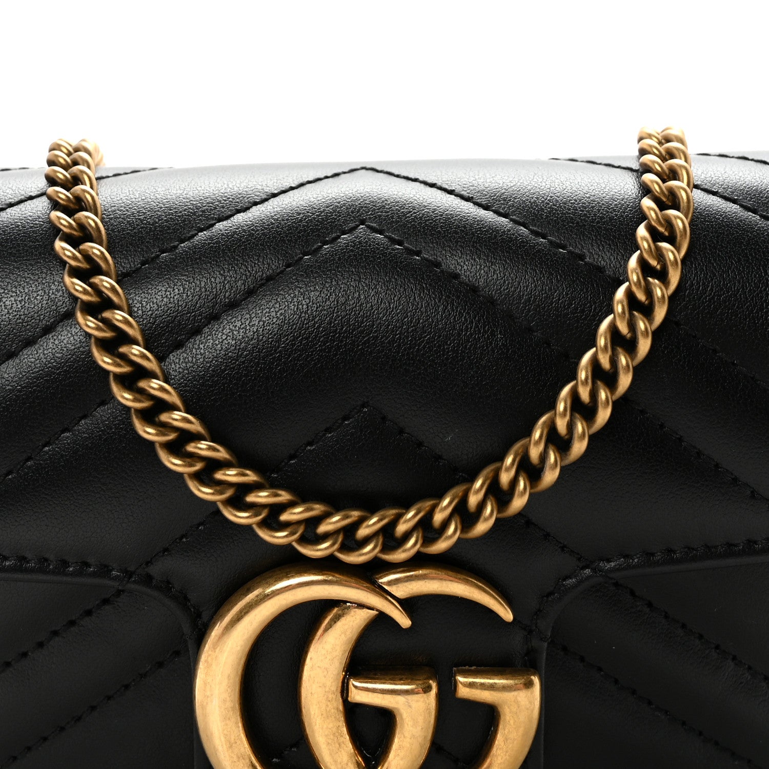 Gucci Calfskin Matelasse Super Mini GG Marmont Shoulder Bag Black