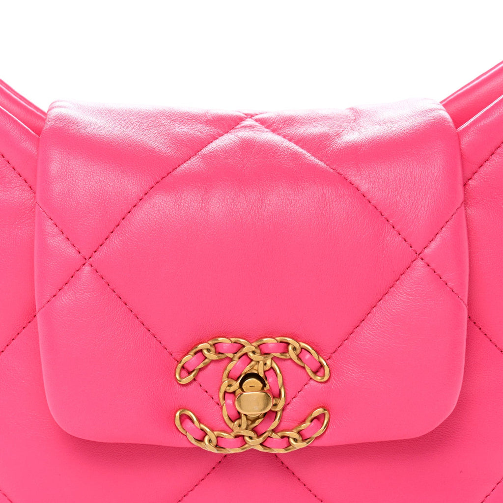 Chanel Lambskin Quilted Chanel 19 Hobo Pink