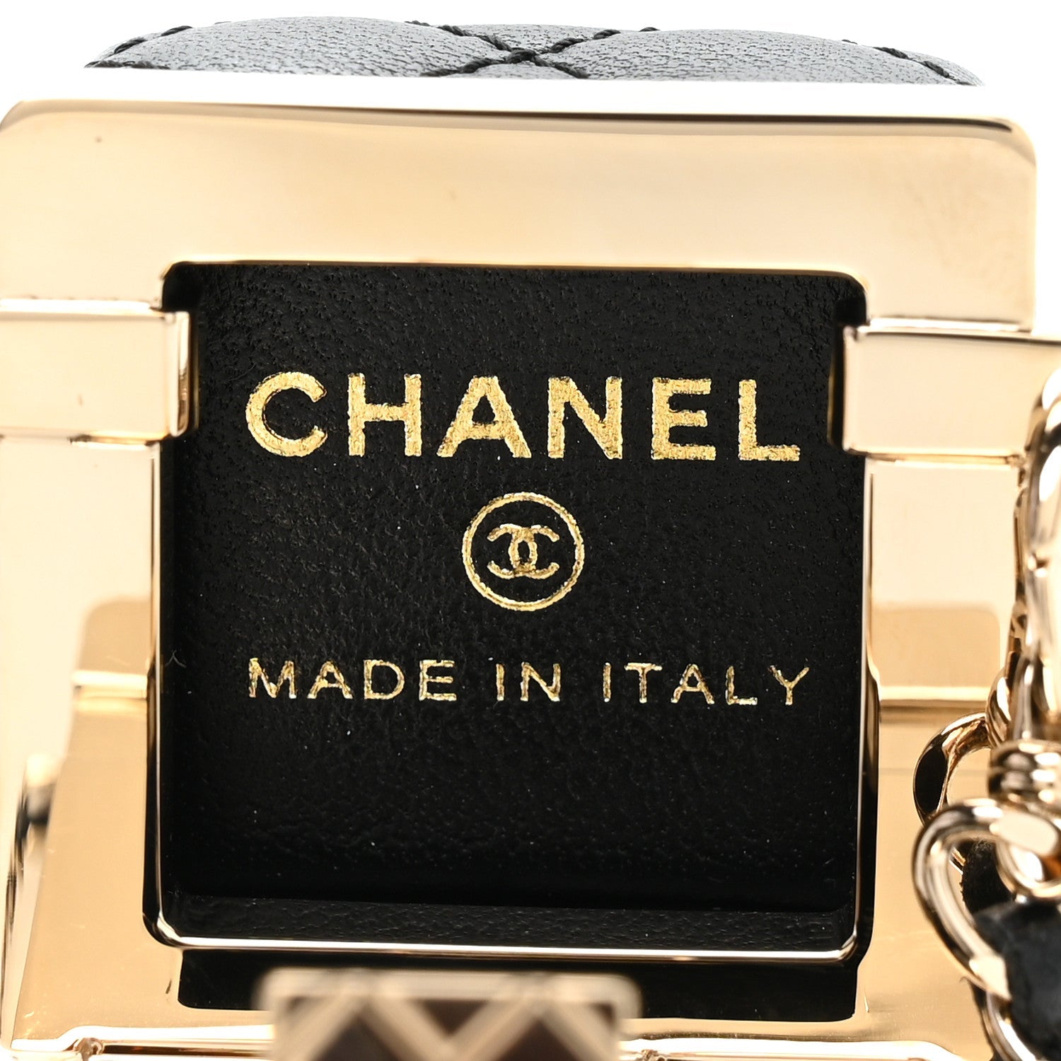 Lambskin Quilted Cube Mini Bag Charm Black